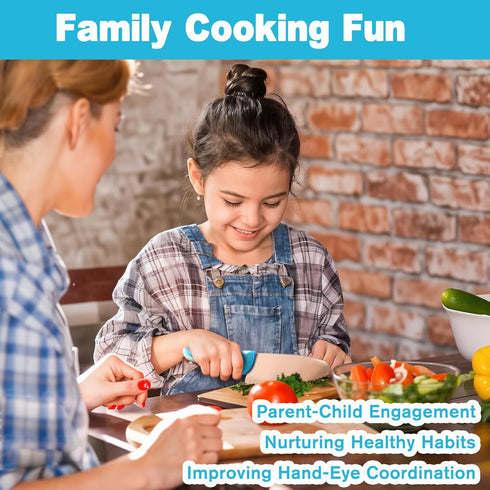 Kids Knife Set, 4 Pcs Safe Cooking Knives, Round Tip, BPA-Free Stainless Steel, Blue