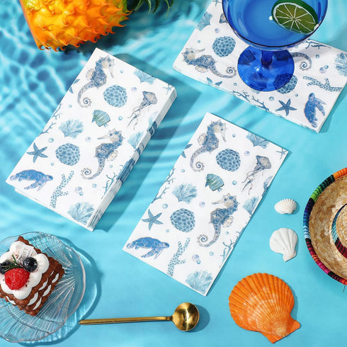 200 2 Summer Geyoga Pcs Guest Napkins Ply Disposable Decorative Guest Towel Napkins Nautical Coastal Paper Hand Towels