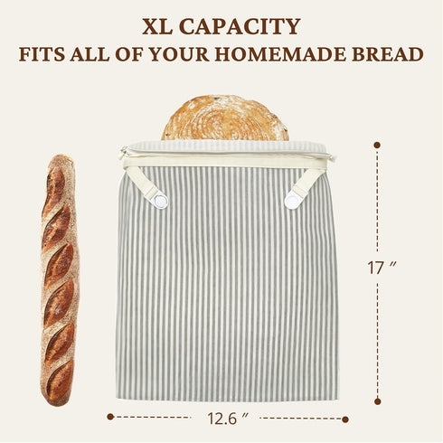 2-Pack 17x12.6in, BRONYPRO Reusable Beeswax and Linen Bread Bags with Zipper, Waxed Bread Bags for Homemade Bread