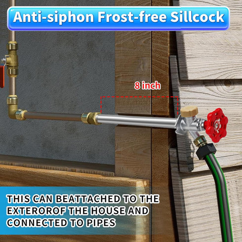 8inch 1/2'' 3/4'' Boltigen Freeze Proof Outdoor Water Faucet, No Lead Brass Anti-Siphon Frost Free Sillcock, Pex