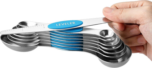 Spring Chef Stainless Steel Magnetic Measuring Spoons Set of 8 with Leveler, Nesting Teaspoon & Tablespoon for Baking &