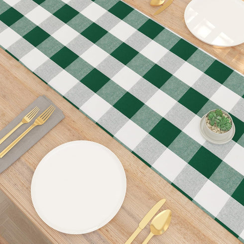 NATUS WEAVER 2 12" 120" Cotton Dark Green & White Side Buffalo Check Farmhouse Table Runner for Family Dinners