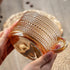 Gezzeny 14 Oz Set 2 Vintage Coffee Mugs of Amber Embossed Glass Tea Cups for Cappccino, Latte,Cereal, Yogurt, Beverage