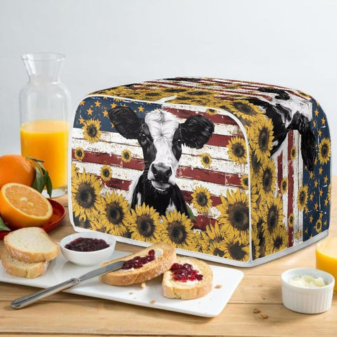 American Flag Toaster Dust Cover, Washable Cow Sunflower 2 Slice Toaster Cover, Decorative Kitchen Appliance Protector