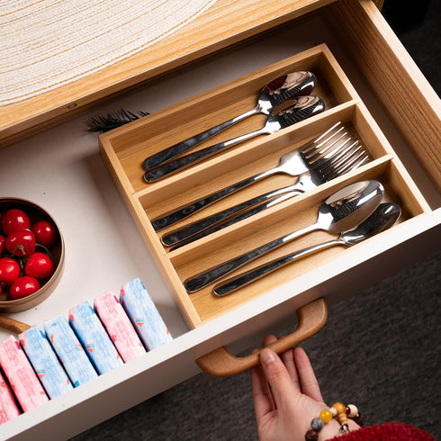 Bamboo Silverware Organizer, Kitchen Drawer Utensil Organizer, Flatware Tray for Kitchen Utensils