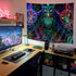 JAWO Psychedelic Owl Tapestry, Trippy Forest Line Art Wall Hanging, Moon Animal Bird Blacklight Tapestry (60X40 Inch)