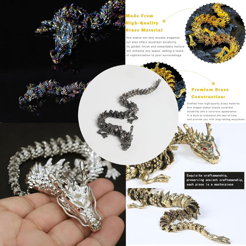 LIYAOLI 3D 9 Inch Metal Printed Articulated Chinese Dragon Figurine Statue Bookshelf Decor Black Flexible Joints Luck