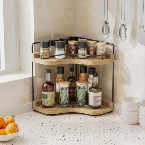 Aollewoiti 2-Tier Counter Countertop Corner Bathroom Organizer with Embedded Screw Holes, Secure & Stable Wood Vanity