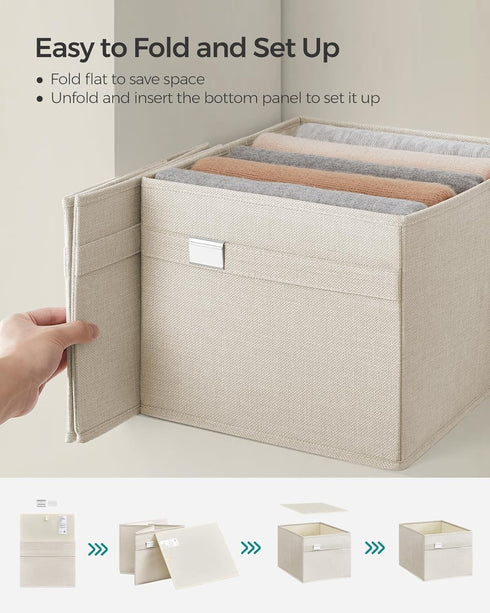 SONGMICS Storage Baskets, Set of 2 Extra Large 30L Fabric Storage Bins, 15.7 x 11.8 x 9.8 Inches, Cloud White