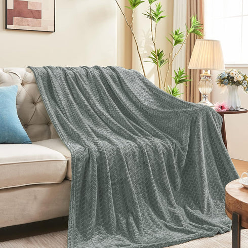 Grey Leaves Pattern Throw Blanket by inhand, Super Soft Flannel Cozy Lightweight for Couch, 50 x 60 Inches