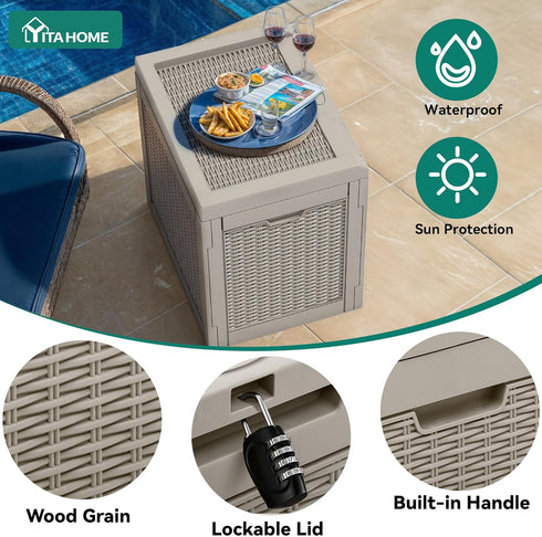 32 YITAHOME Gallon Deck Box, Resin Storage with Lockable Lid & Side Handles, Indoor Outdoor Small Container for Patio