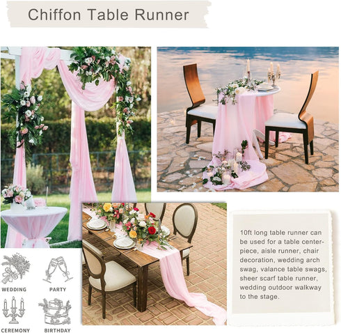 Chiffon Table Runner 27x120 Inches Pink Rustic Sheer Fabric for Wedding, Baby Shower, Birthday Party Decoration