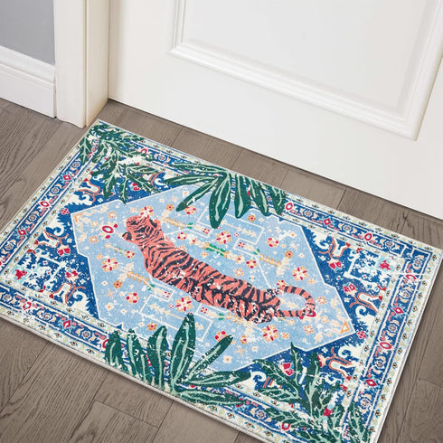 Tropical Jungle Rugs - 2x3 Faux Wool Botanical Boho Throw Rug for Bathroom Kitchen Indoor Entryway