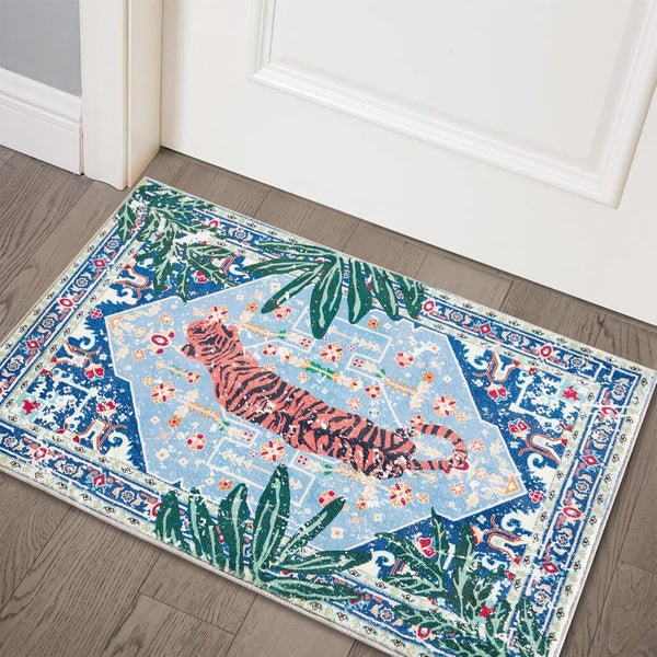 Tropical Jungle Rugs - 2x3 Faux Wool Botanical Boho Throw Rug for Bathroom Kitchen Indoor Entryway
