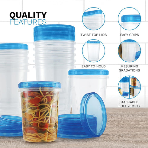 Tafura Soup Freezer Containers, 32 Oz 10 Pack with Twist Top Lids, Reusable Plastic Food Storage Containers