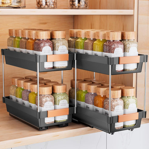 Delamu 2 Pack Pull Out Spice Rack Organizer for Cabinet, 2 Tier