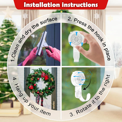 Heavy Duty Wreath Door Hanger, Clear Suction Cup Hooks for Front Door, Plastic Hook for Halloween Christmas Décor
