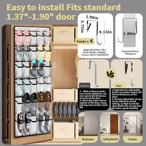 PAULONE 30 3 Closet 69 lbs, Over the Door Organizer with Large Pockets, Sizes of Hangers, Holds up to Hanging Organizer