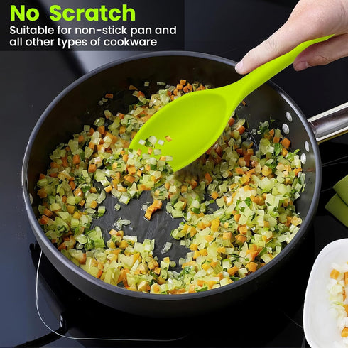 GEEKHOM 4 Pieces Silicone Spoons, Large Heat Resistant Kitchen Utensils, Non-stick Stirring Spoons for Cooking & Baking