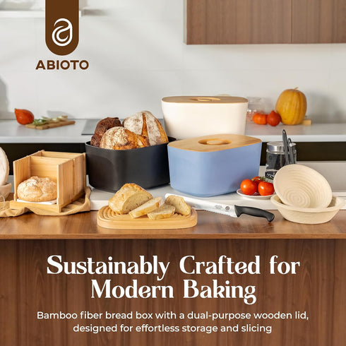 Countertop 2 ABIOTO Extra Large Bread Box for Kitchen with Bread Bags - Sturdy Modern Construction, Ribbed Design Keeps
