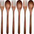 Wooden Spoons Forks Set, Japanese Handmade Natural Wood Utensil Set for Cooking, Stirring, Eating, 6 Pieces
