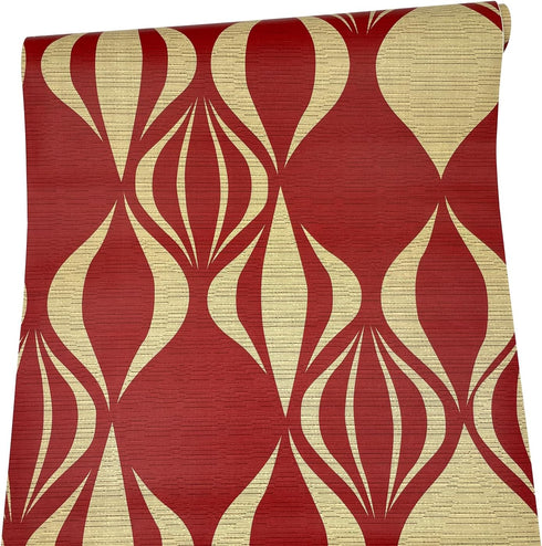 Yifely Red Geometric Design Self-Adhesive Shelf Liner, 17.7 Inch by 9.8 Feet