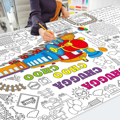 Train Giant Coloring Poster Train Large Versatile Activity Drawing Paper Coloring Tablecloth DIY Trains Theme Game