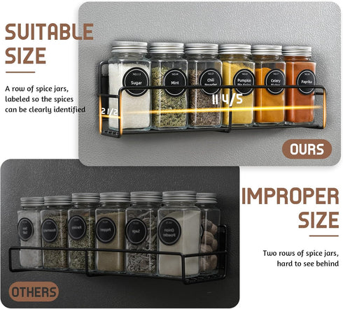 VITEVER Magnetic Spice Rack - 4 Pack with 24 Square Glass Jars, Quick-Find Labels, Funnel, Space Saver