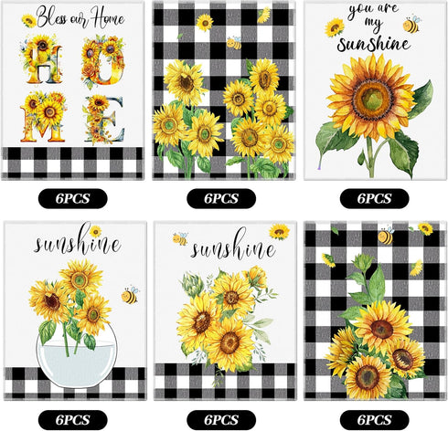 Mindsoft 36 Pcs Spring Sunflower Reusable Paper Towels Rolls Sunshine Washable Bulk Spring Kitchen Towels Paperless
