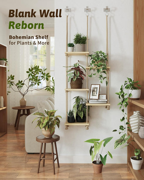 GENTINGBRO Window Plant Shelves Macrame Plant Hanger Floating Shelves Window Sill Shelf for Plants Hanging Plant Stand