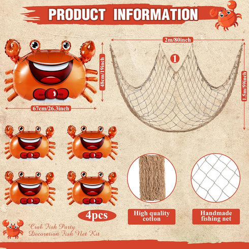 Silipull 5 Set Pcs Sea Animal Balloons Decorative Fish Net Crab Lobster Fish Foil Balloons Ocean Nautical Themed Party