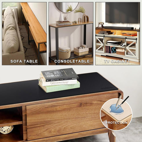70.8 7.9 MAIDERN x Narrow Table Cover, Reversible Leather & Cork Console Table Mat, Long Slim Table Protector for Sofa