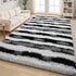 5x7 Black and White Fluffy Soft Plush Striped Area Rugs for Bedroom, Indoor Non Slip Washable Rug for Living Room