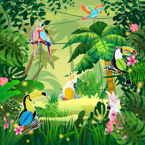 6 Pieces Tropical Parrot Birds Honeycomb Paper Cutouts - Hanging Luau Party Decorations for Summer Events