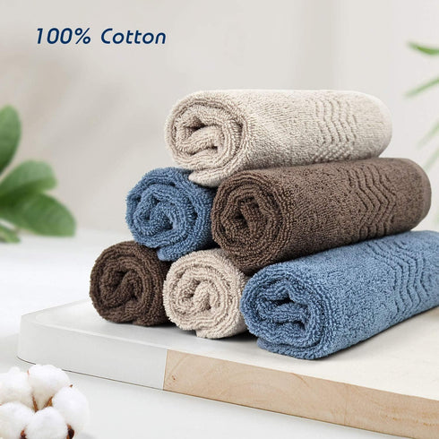 Set 13 13 Inches, 6-Pack 3 Cleanbear Cotton Washcloths Bath Wash Cloth x Face Cloths with Colors