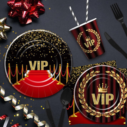 VIP Party Decorations Tableware | Movie Star Red Carpet Birthday Supplies for 24 Guests