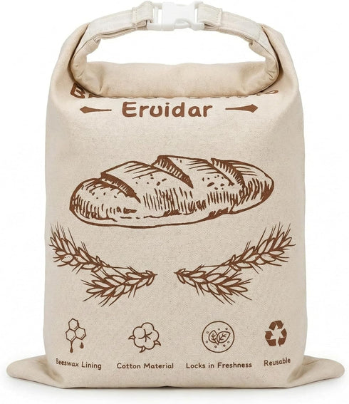 Eruidar (2 Pack), 13"x17" Beeswax Bread Bags for Sourdough & Homemade Bread XL Large Reusable Cotton & Linen Bread Bag