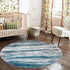 KOZYFLY 3Ft Abstract Round Washable Rug, Teal Blue Striped Non-Slip Soft Circle Rug for Kitchen, Bathroom, Bedroom