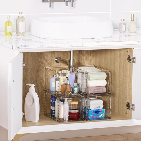 Vtopmart 4 Pack Large Stackable Storage Drawers, Acrylic Bathroom Closet Organizers for Kitchen Cabinets and Makeup