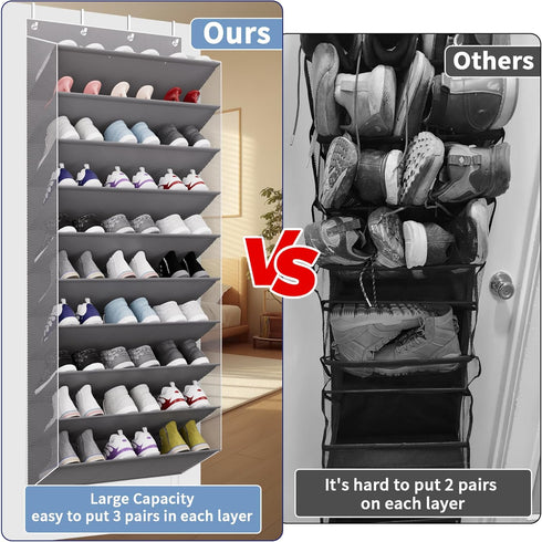 TAHAVICE 30 10-Tier Closet, Pairs Over The Door Shoe Organizer, Hanging Shoe Rack with Deep Pocket for Extra Large Shoe