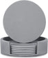 6 Pieces Grey Coasters for Drinks with Holder, Round Cup Mat Pad Protects Furniture from Coffee or Tea Marks
