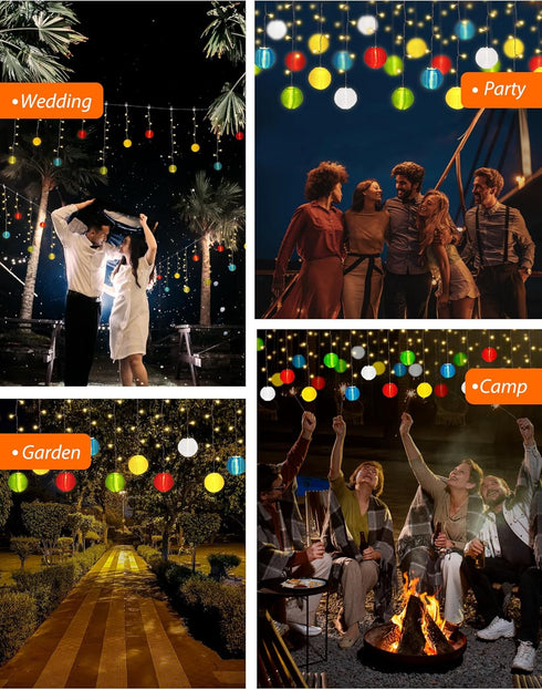 FIALAME in,13.12ft 100 20 Lanterns,Remote,8 Multicolor Paper Lantern String Lights Plug LED Twinkle Curtain String