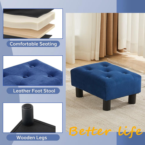 Small Foot Stool Ottoman, Velvet Footstool Ottoman Foot Rest for Couch, Rectangle Footstools and Ottomans Small