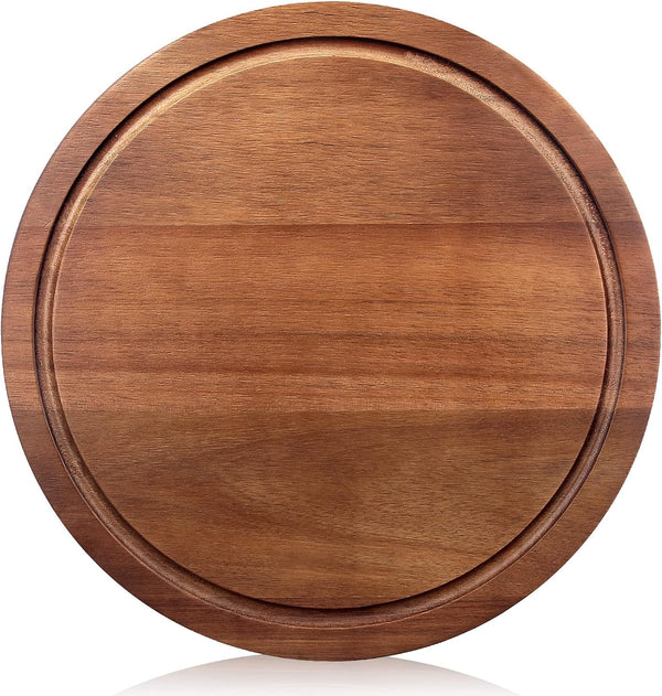 Round Acacia Wood Cutting Boards for Kitchen - Best Wooden Charcuterie Boards and Pizza Cutting Board