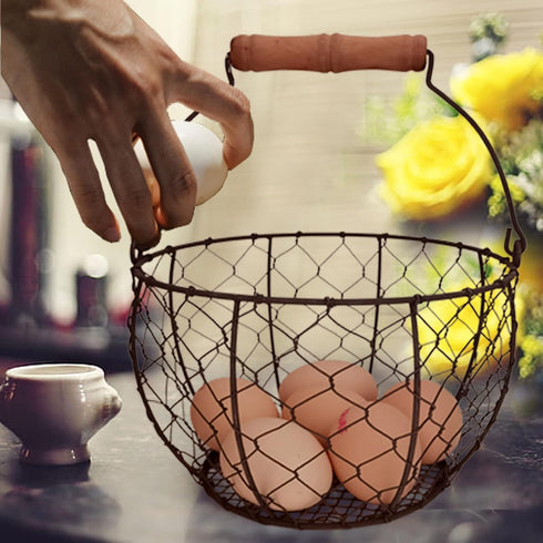 Countertop TAIANLE. Farmhouse Wire Egg Basket for Gathering Fresh Eggs with Handle, Round Metal Egg Collecting Basket