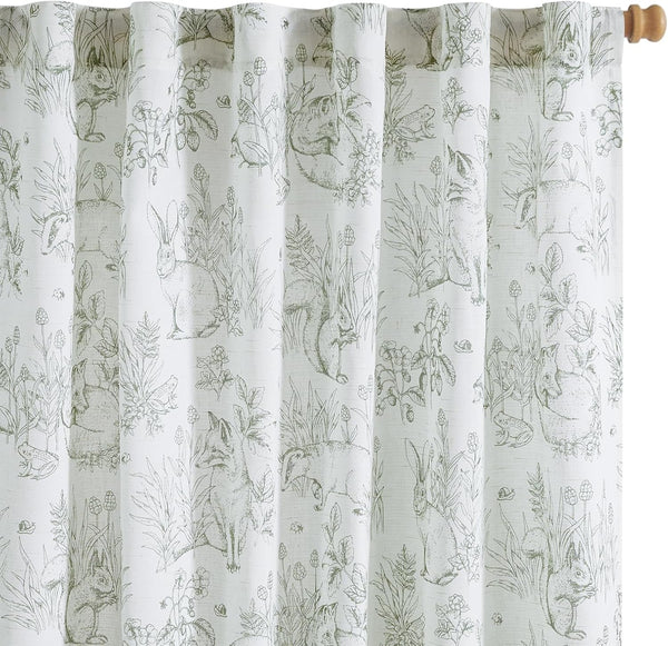 Vangao Sage Green Nursery Curtains for Kids Room Linen Curtains 84 Inch