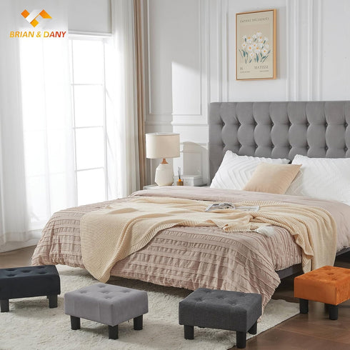 BRIAN & DANY Small Foot Stool, Velvet Foot Stools with Legs, Stable Small Footstool for Living Room, Grey