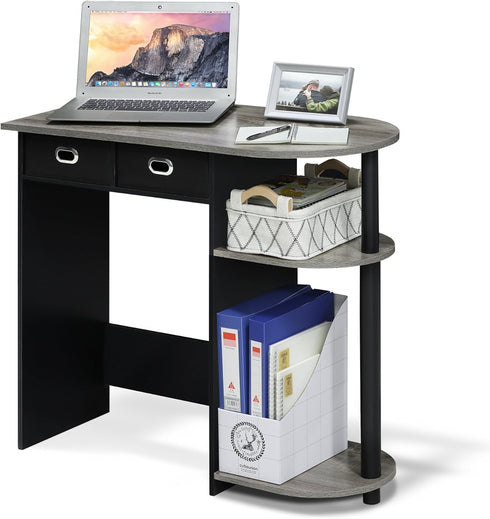 Furinno Go Green Home Laptop Computer Desk/Table with 2 Drawer Bins, French Oak Grey/Black