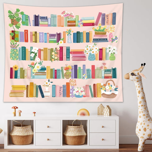 Homewelle Reading Tapestry Modern Wall Art 59Wx51H Inch Unique Books Bookshelf Library