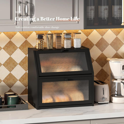 Countertop STDDRE Bread Box for Kitchen Bin Double Layer Bread Box Storage Container Extra Large Capacity with Diamond
